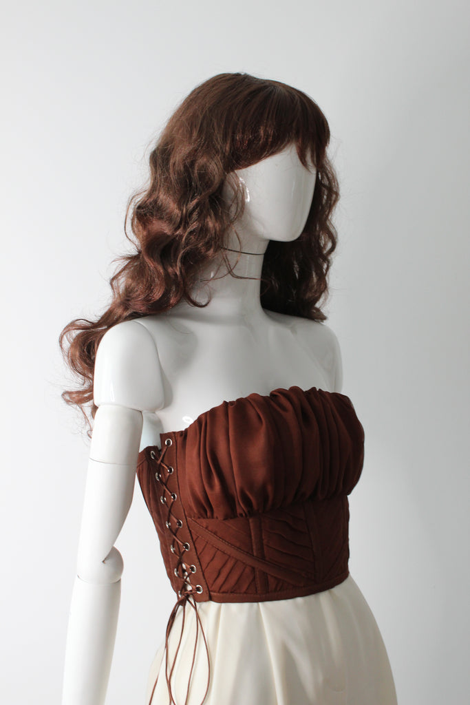 Agnes lace up pleated corset with gathered bust