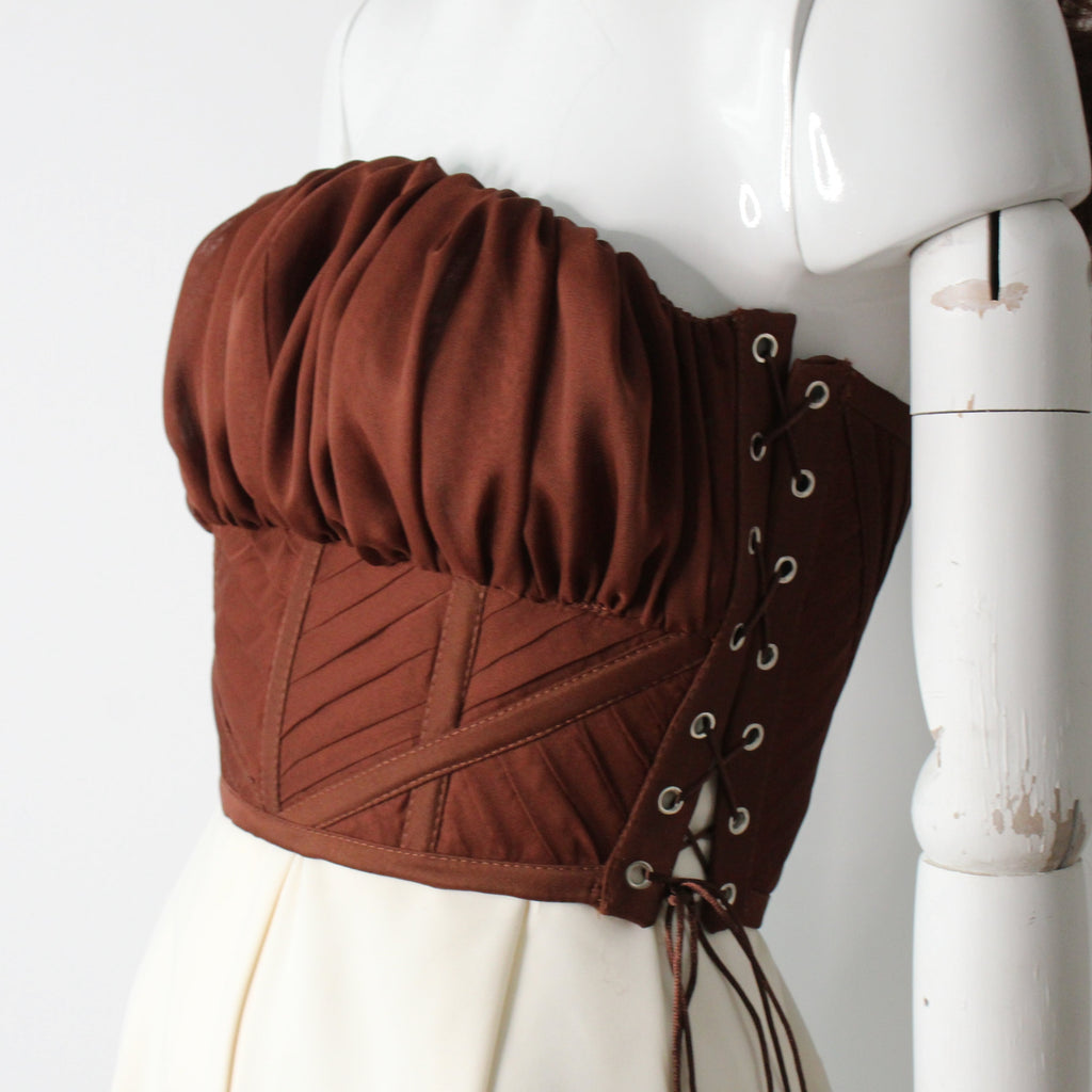 Agnes lace up pleated corset with gathered bust